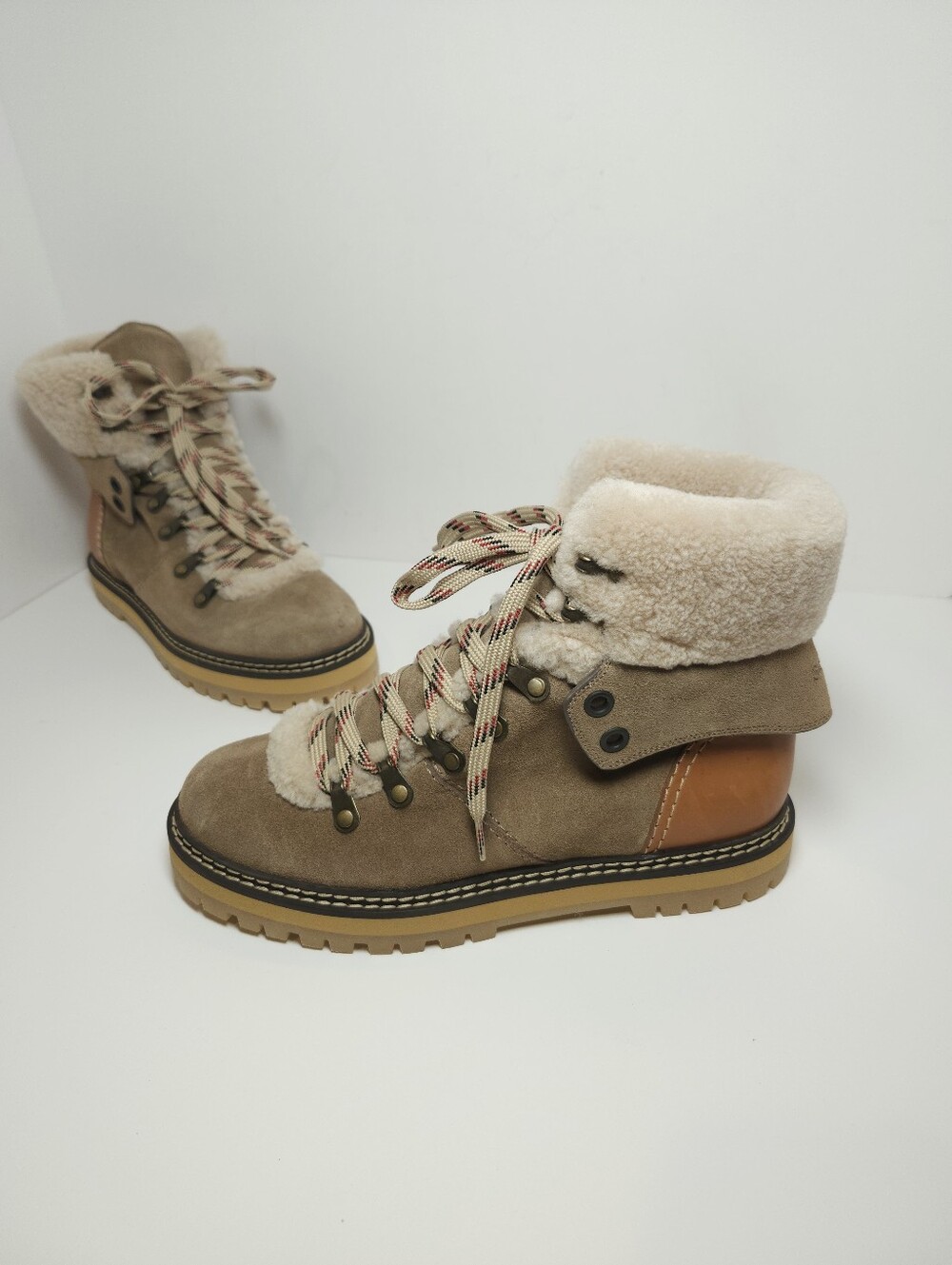 See By Chloe Womens Eileen Hiking Boots Size 39 US 8.5 Shearling Suede Leather